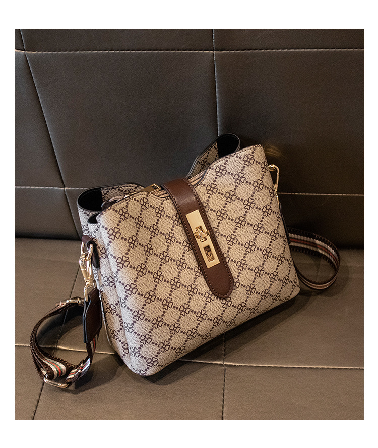 Womens Crossbody Handbag Monogram Pattern Canvas with Brown Leather Trim